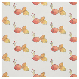 Princess Goldfish Girly Whimsy Watercolor Pattern Fabric