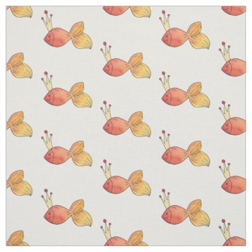 Princess Goldfish Girly Whimsy Watercolor Pattern Fabric