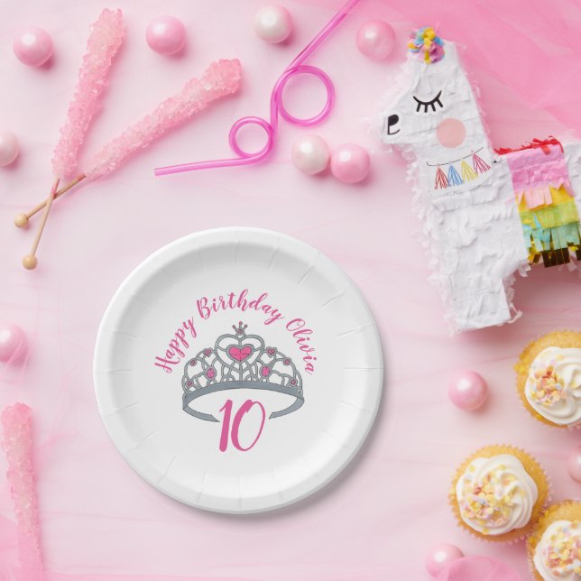Princess Happy Birthday Party Tiara Dress-Up Crown Paper Plates (Party)