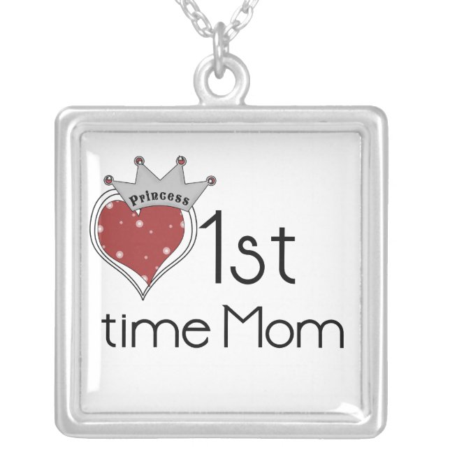 Princess Heart 1st Time Mom Gifts Silver Plated Necklace (Front)