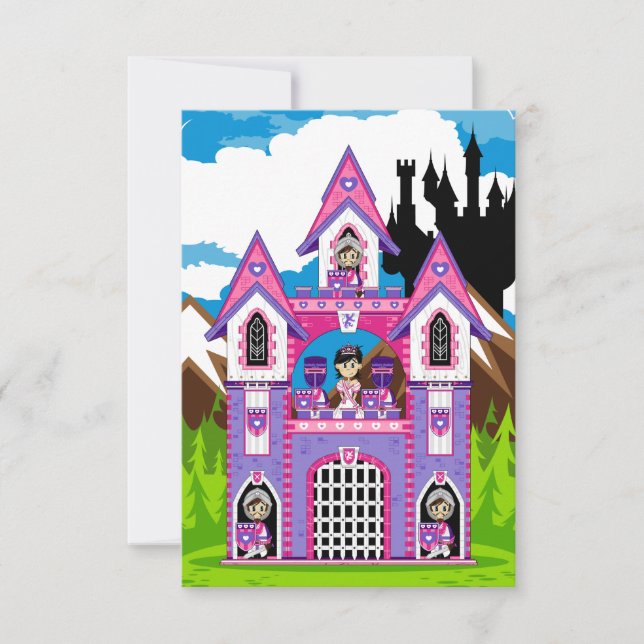 Princess & Heart Knights Castle Scene RSVP Card (Front)