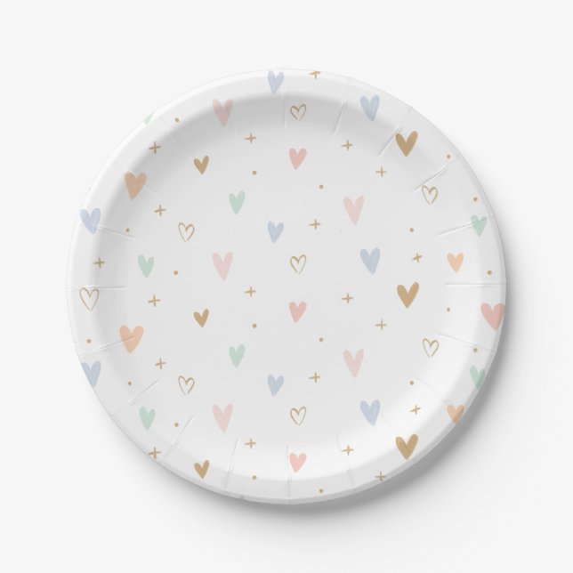 Princess Hearts Girl Birthday Party Paper Plates (Front)
