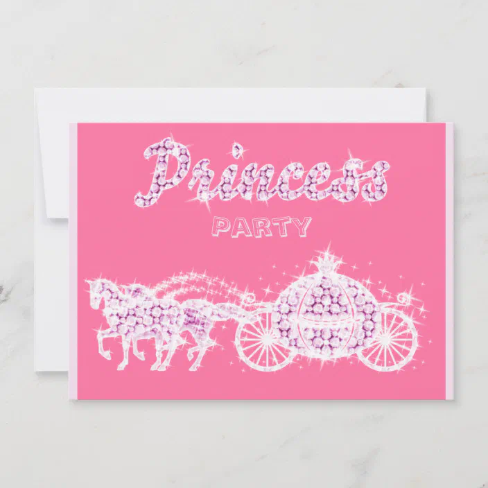 Pink Horse Carriage Princess Childrens Birthday Party Invitations 