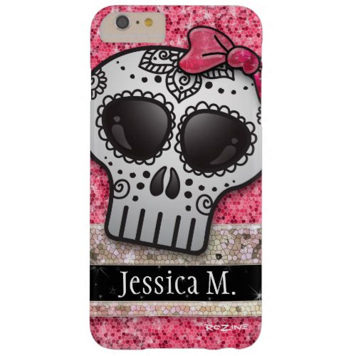 Princess Hot Pink Glitter Sugar Skull Monogram Barely There iPhone 6 Plus Case