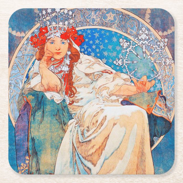 Princess Hyacinth, Mucha Square Paper Coaster (Front)