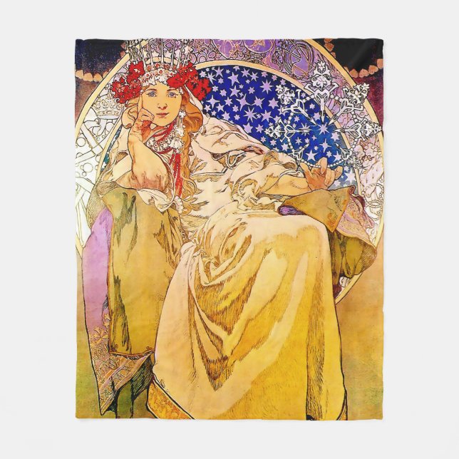 Princess Hyacinth Poster by Alphonse Mucha Fleece Blanket (Front)