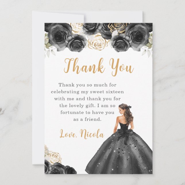Princess in a Black Dress Sweet Sixteen Thank You (Front)