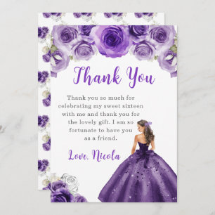 Princess in a Dark Purple Dress Sweet 16 Thank You
