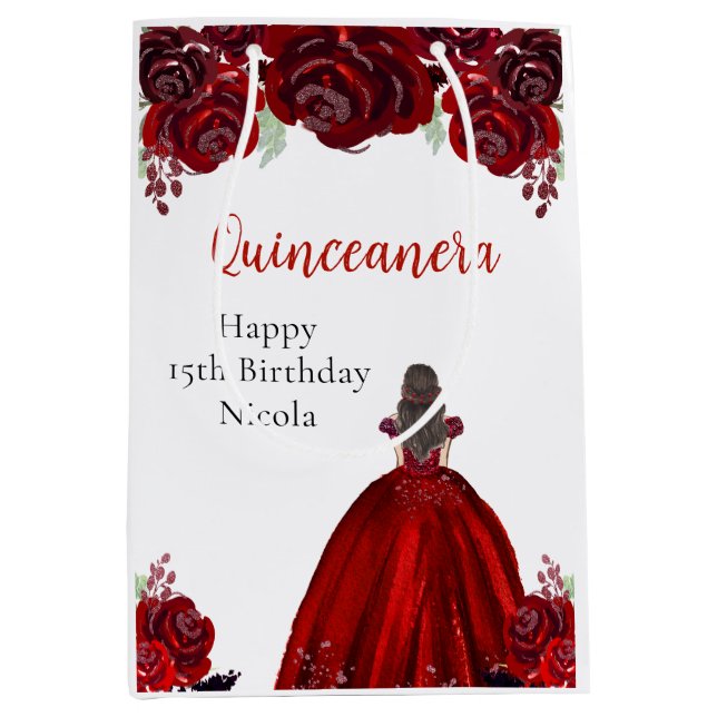 Princess in a Green Dress Quinceanera Birthday Medium Gift Bag (Front)