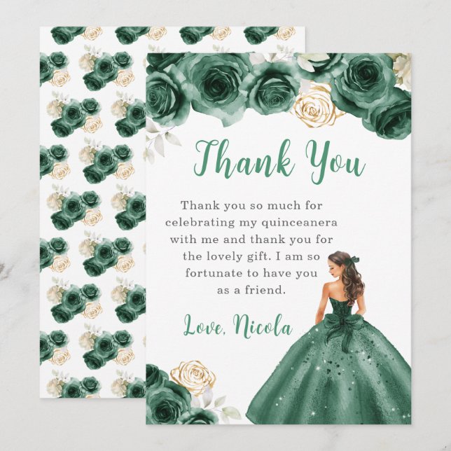 Princess in a Green Dress Quinceanera Thank You (Front/Back)