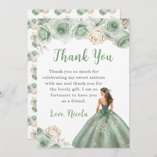 Princess in a Green Dress Sweet Sixteen Thank You