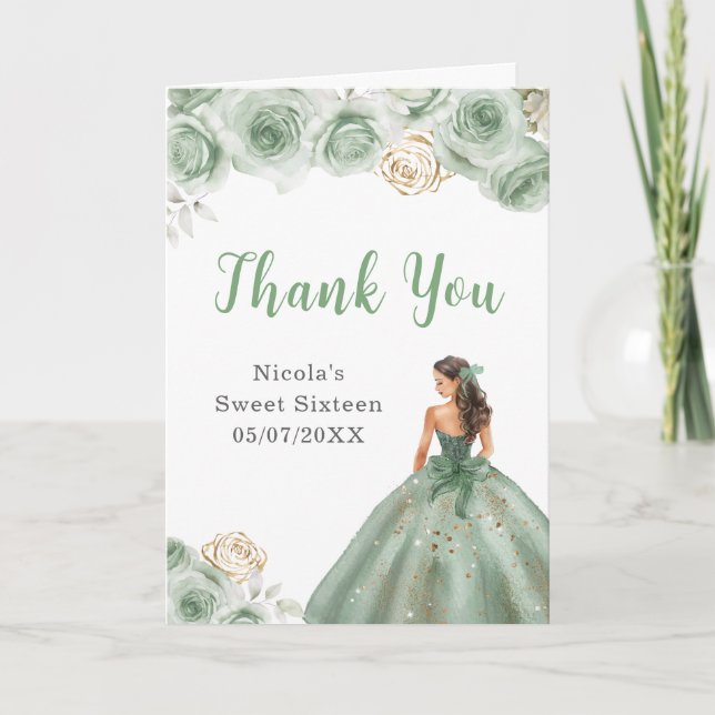 Princess in a Green Dress Sweet Sixteen Thank You (Front)