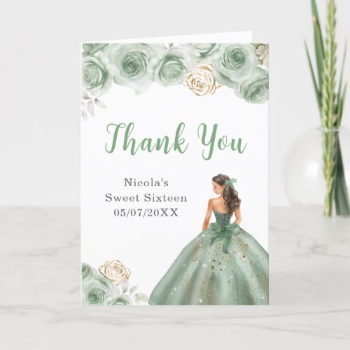 Princess in a Green Dress Sweet Sixteen Thank You