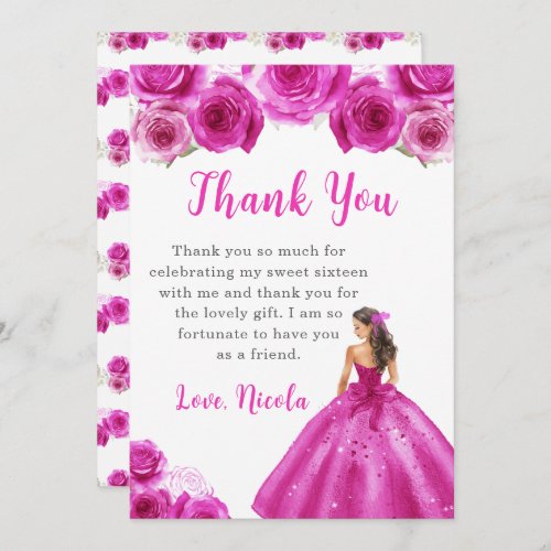 Princess in a Hot Pink Dress Sweet 16 Thank You
