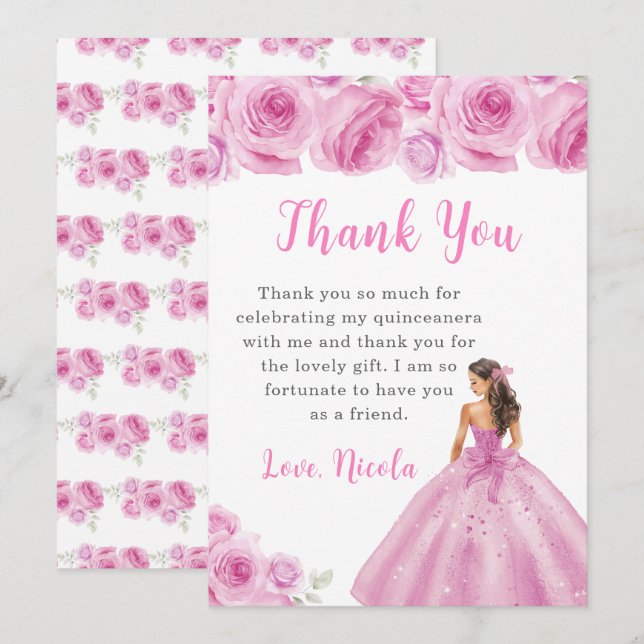 Princess in a Light Pink Quinceanera Thank You Card (Front/Back)