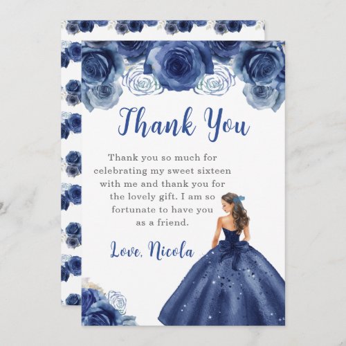 Princess in a Navy Dress Sweet Sixteen Thank You