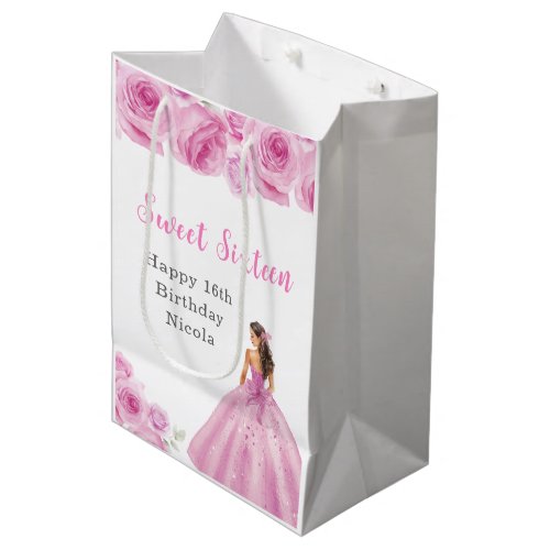 Princess in a Pink Dress Sweet Sixteen Birthday Medium Gift Bag