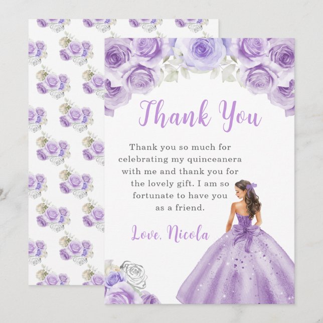 Princess in a Purple Dress Quinceanera Thank You (Front/Back)