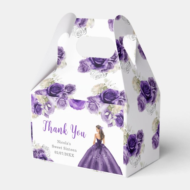 Princess in a Purple Dress Sweet Sixteen Thank You Favor Boxes (Back Side)