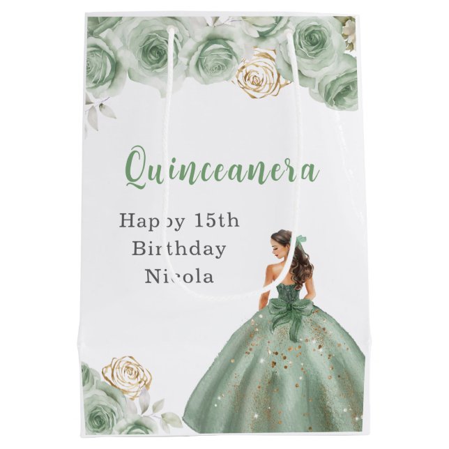 Princess in a Sage Green Dress Quinceanera Medium Gift Bag | Zazzle Princess in a Sage Green Dress Quinceanera Medium Gift Bag | Zazzle