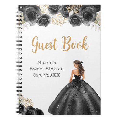 Princess in Black Dress Sweet Sixteen Guest Book