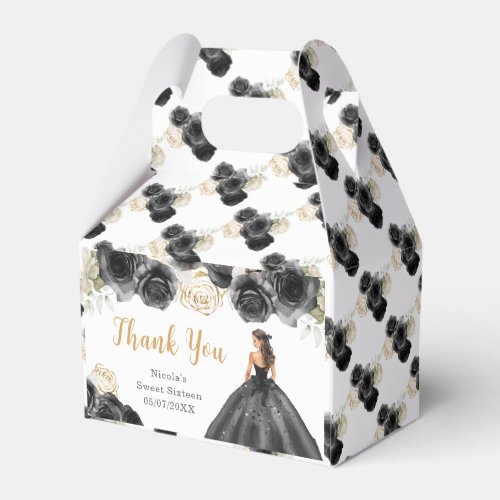 Princess in Black Dress Sweet Sixteen Thank You Favor Boxes