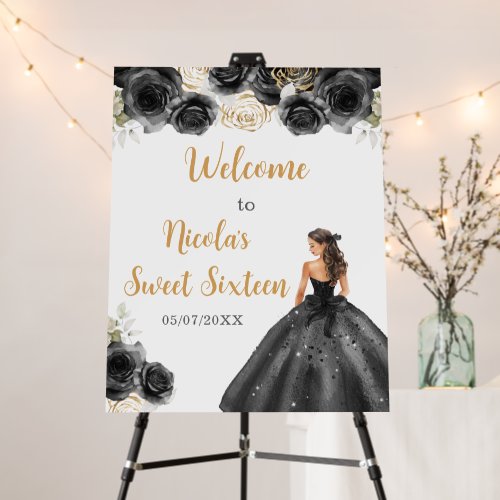 Princess in Black Dress Sweet Sixteen Welcome Foam Board