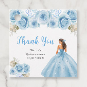 Princess in Blue Dress Quinceanera Thank You Favor Tags