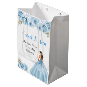 Princess in Blue Dress Sweet Sixteen Birthday Medium Gift Bag
