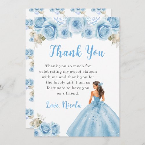 Princess in Blue Dress Sweet Sixteen Thank You