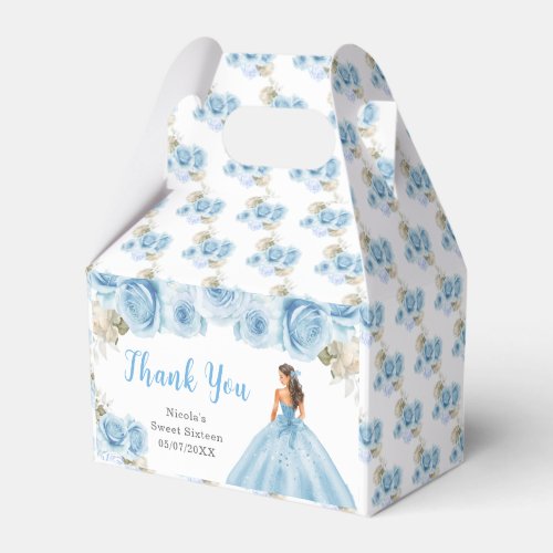 Princess in Blue Dress Sweet Sixteen Thank You Favor Boxes