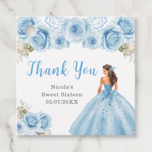 Princess in Blue Dress Sweet Sixteen Thank You Favor Tags