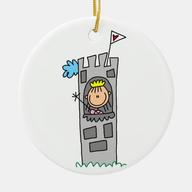 Princess in Castle Tower Ceramic Ornament (Front)
