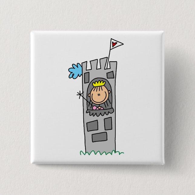 Princess in Castle Tower Pinback Button (Front)