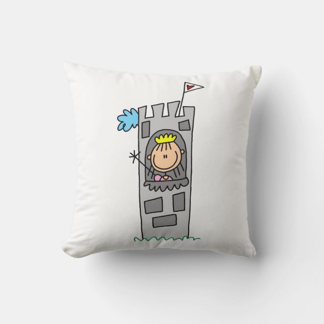 Princess in Castle Tower Throw Pillow (Front)