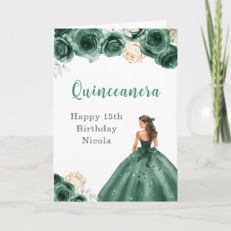 Princess in Dark Green Dress Birthday Quinceanera Card