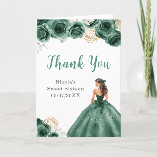 Princess in Dark Green Dress Sweet 16 Thank You