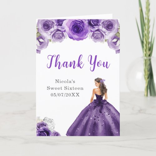 Princess in Dark Purple Dress Sweet 16 Thank You