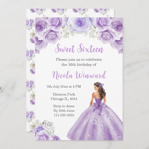 Princess in Dusty Purple Dress Sweet Sixteen Invitation