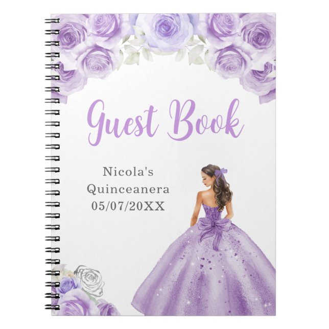 Princess in Dusty Purple Quinceanera Guest Book (Front)