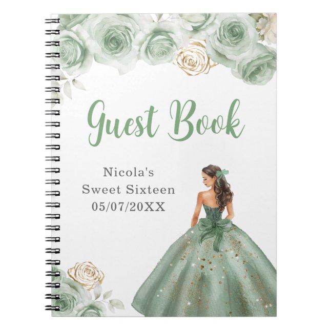Princess in Green Dress Sweet Sixteen Guest Book (Front)