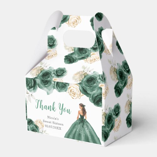 Princess in Green Dress Sweet Sixteen Thank You Favor Boxes
