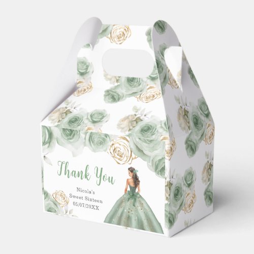 Princess in Green Dress Sweet Sixteen Thank You Favor Boxes