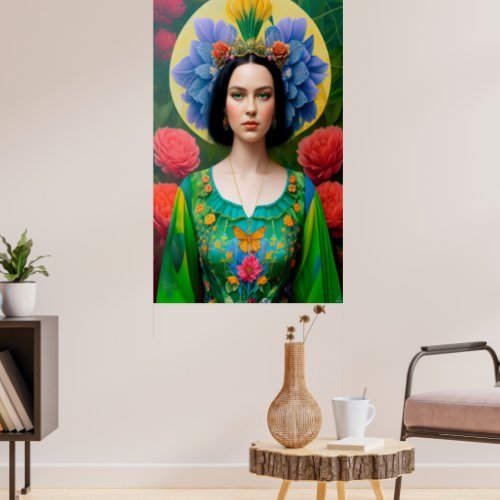 Princess in green floral dress poster