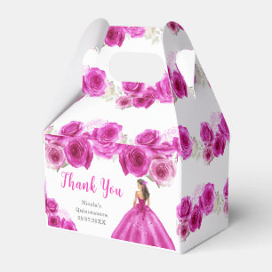 Princess in Hot Pink Dress Quinceanera Thank You Favor Boxes