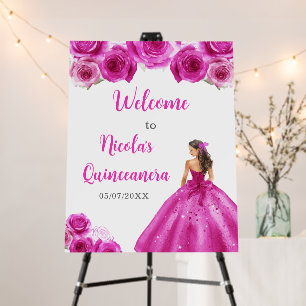 Princess in Hot Pink Dress Quinceanera Welcome Foam Board