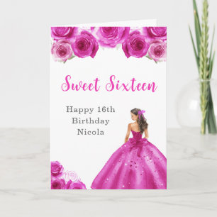 Princess in Hot Pink Dress Sweet Sixteen Birthday Card