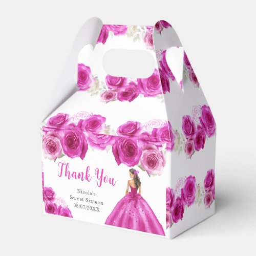 Princess in Hot Pink Dress Sweet Sixteen Thank You Favor Boxes