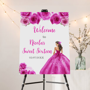 Princess in Hot Pink Dress Sweet Sixteen Welcome Foam Board