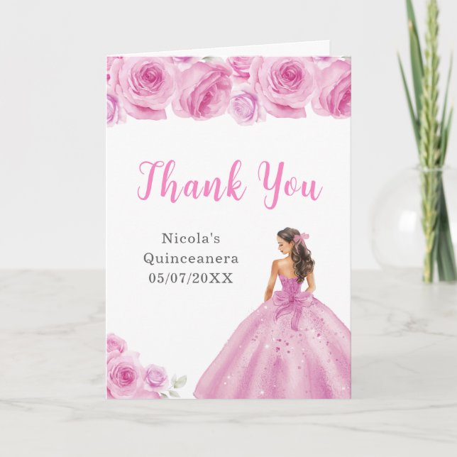 Princess in Light Pink Dress Quinceanera Thank You (Front)